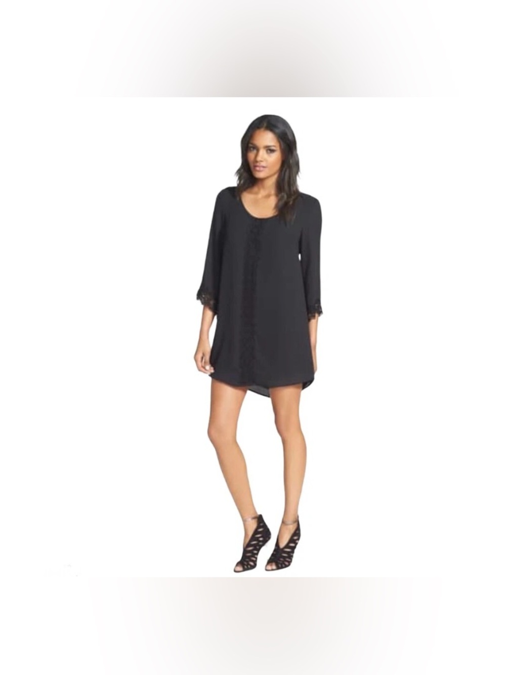 ASTR the Label Dress Womens L Mini Shift Lace Trim Flowy Boho Whimsigoth